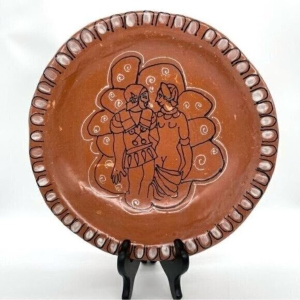 Helen and Menelaus Greek Art Pottery Terracotta Bowl Signed